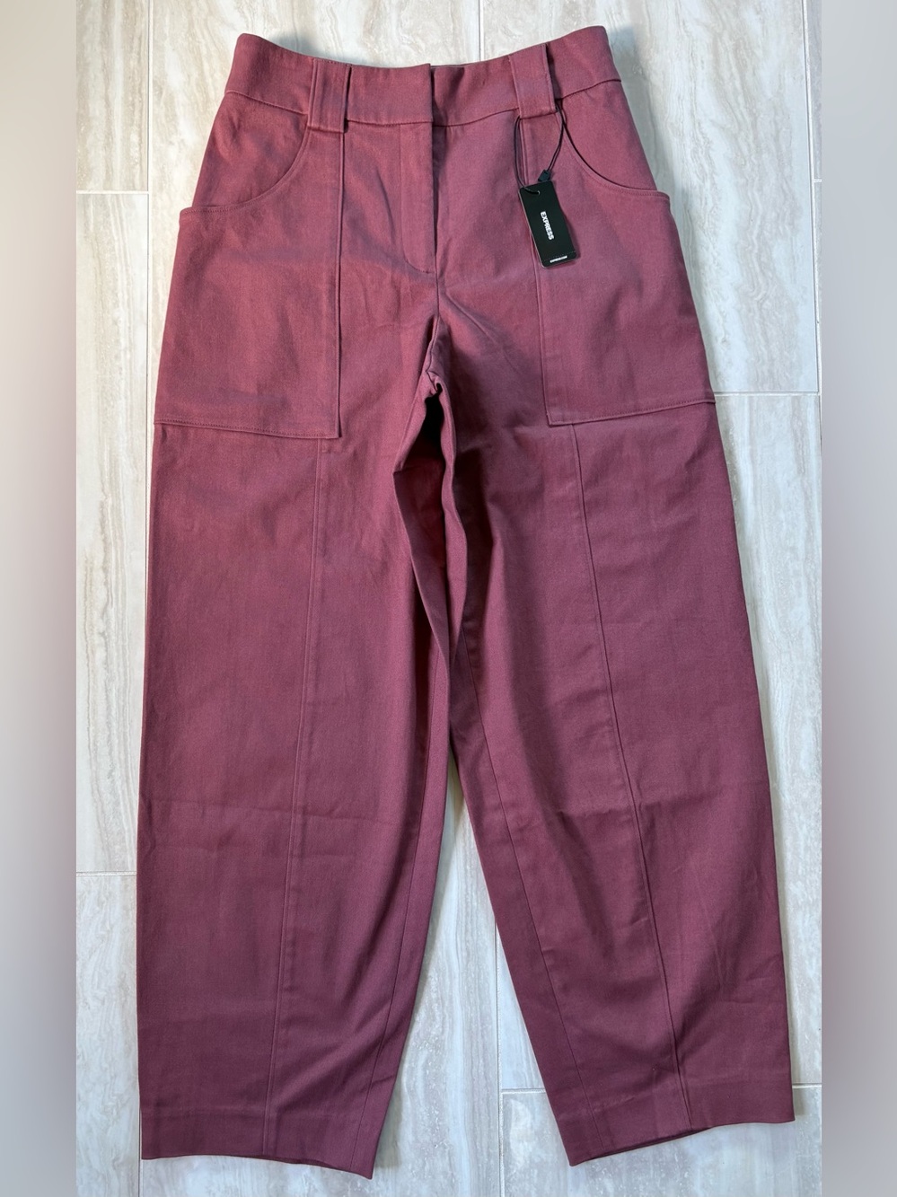 Express Dusty Rose Super High Waisted Cropped Utility Barrel Trouser Pant - Picture 2 of 9